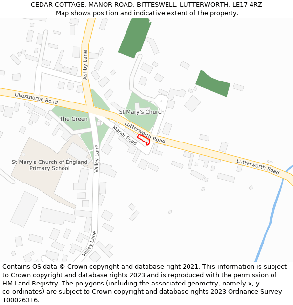 CEDAR COTTAGE, MANOR ROAD, BITTESWELL, LUTTERWORTH, LE17 4RZ: Location map and indicative extent of plot