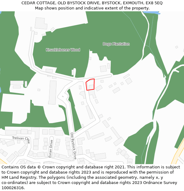 CEDAR COTTAGE, OLD BYSTOCK DRIVE, BYSTOCK, EXMOUTH, EX8 5EQ: Location map and indicative extent of plot