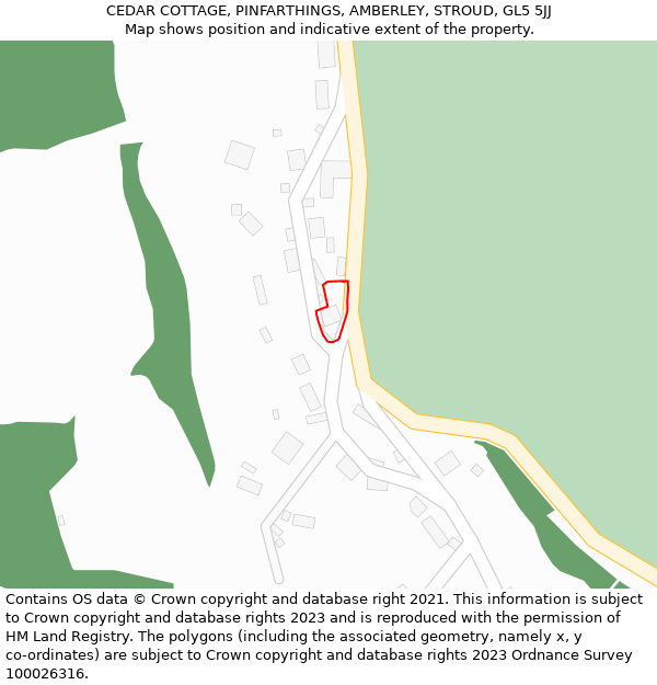 CEDAR COTTAGE, PINFARTHINGS, AMBERLEY, STROUD, GL5 5JJ: Location map and indicative extent of plot