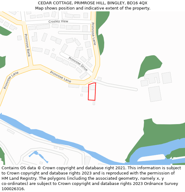 CEDAR COTTAGE, PRIMROSE HILL, BINGLEY, BD16 4QX: Location map and indicative extent of plot
