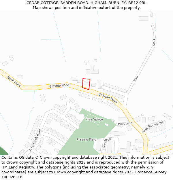 CEDAR COTTAGE, SABDEN ROAD, HIGHAM, BURNLEY, BB12 9BL: Location map and indicative extent of plot