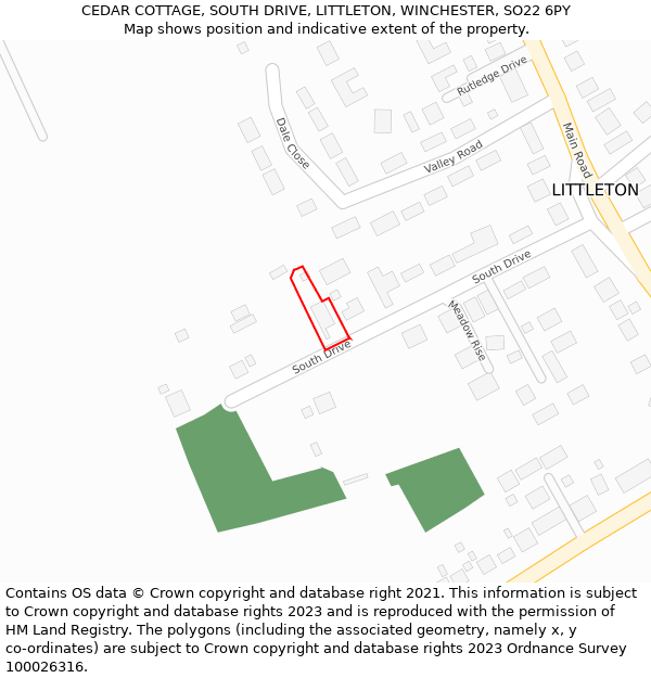 CEDAR COTTAGE, SOUTH DRIVE, LITTLETON, WINCHESTER, SO22 6PY: Location map and indicative extent of plot