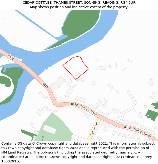 CEDAR COTTAGE, THAMES STREET, SONNING, READING, RG4 6UR: Location map and indicative extent of plot
