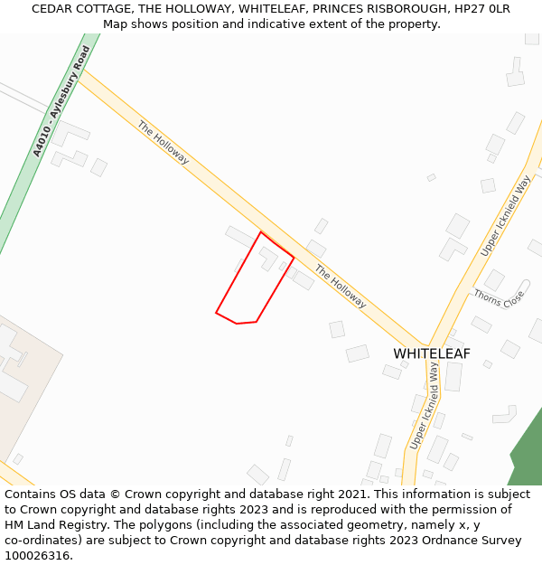 CEDAR COTTAGE, THE HOLLOWAY, WHITELEAF, PRINCES RISBOROUGH, HP27 0LR: Location map and indicative extent of plot