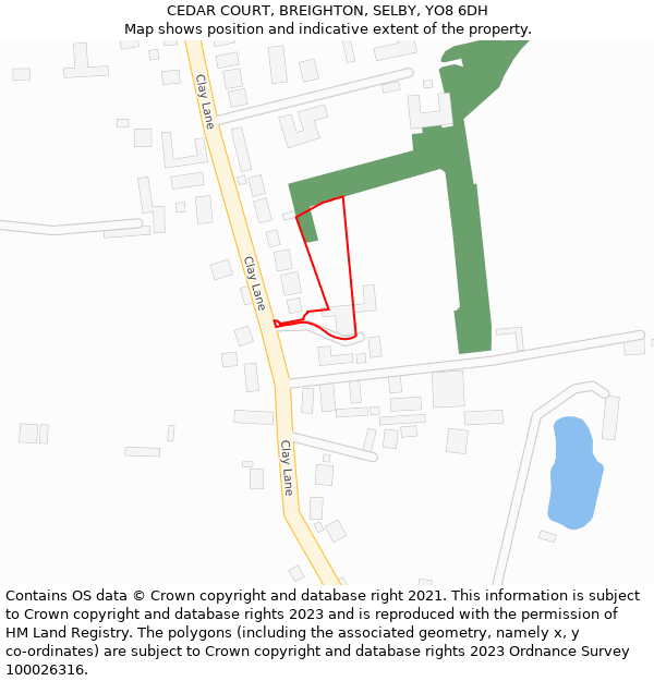 CEDAR COURT, BREIGHTON, SELBY, YO8 6DH: Location map and indicative extent of plot