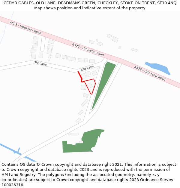 CEDAR GABLES, OLD LANE, DEADMANS GREEN, CHECKLEY, STOKE-ON-TRENT, ST10 4NQ: Location map and indicative extent of plot