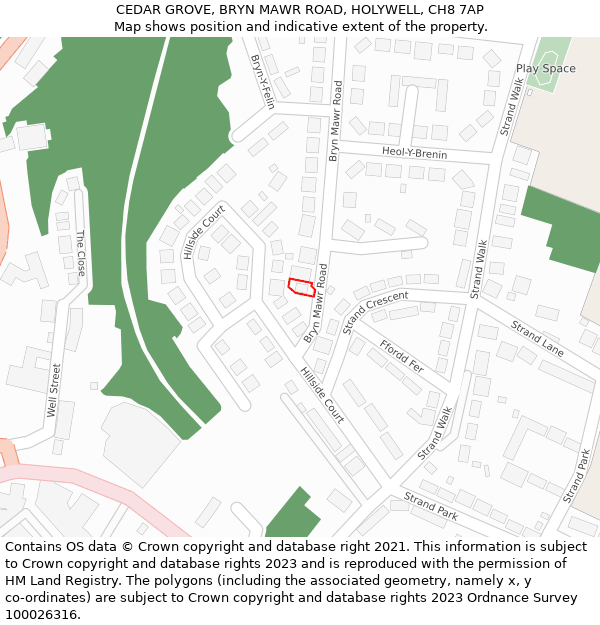 CEDAR GROVE, BRYN MAWR ROAD, HOLYWELL, CH8 7AP: Location map and indicative extent of plot