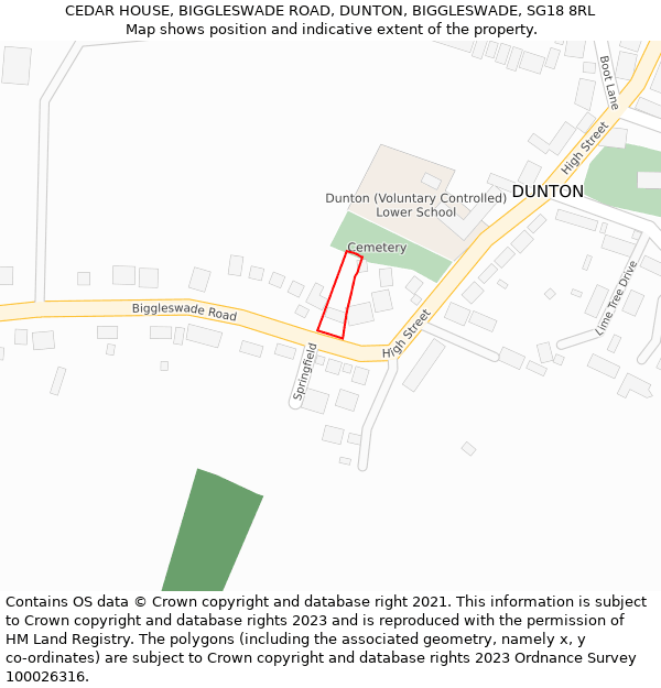 CEDAR HOUSE, BIGGLESWADE ROAD, DUNTON, BIGGLESWADE, SG18 8RL: Location map and indicative extent of plot