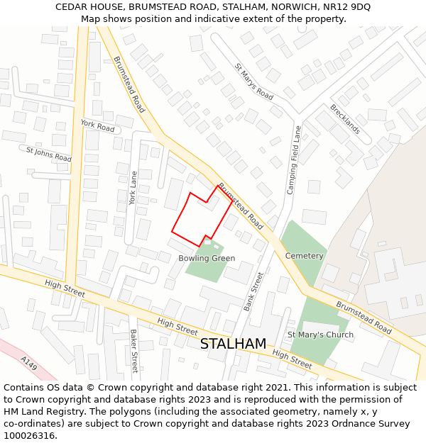 CEDAR HOUSE, BRUMSTEAD ROAD, STALHAM, NORWICH, NR12 9DQ: Location map and indicative extent of plot