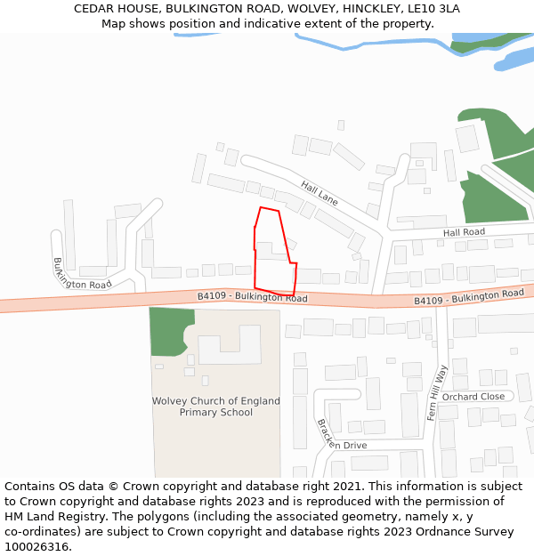 CEDAR HOUSE, BULKINGTON ROAD, WOLVEY, HINCKLEY, LE10 3LA: Location map and indicative extent of plot