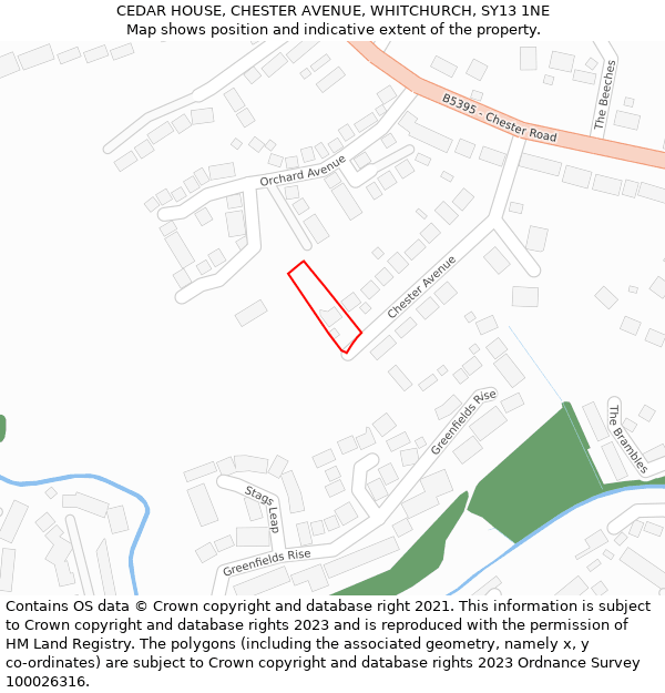 CEDAR HOUSE, CHESTER AVENUE, WHITCHURCH, SY13 1NE: Location map and indicative extent of plot