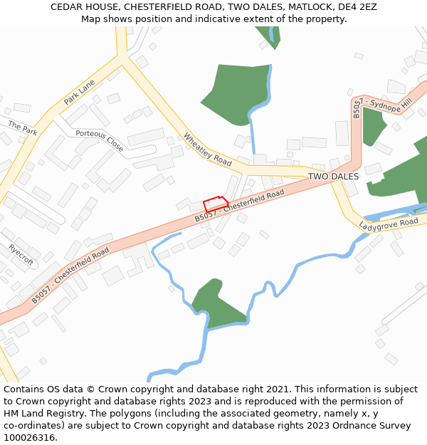 CEDAR HOUSE, CHESTERFIELD ROAD, TWO DALES, MATLOCK, DE4 2EZ: Location map and indicative extent of plot