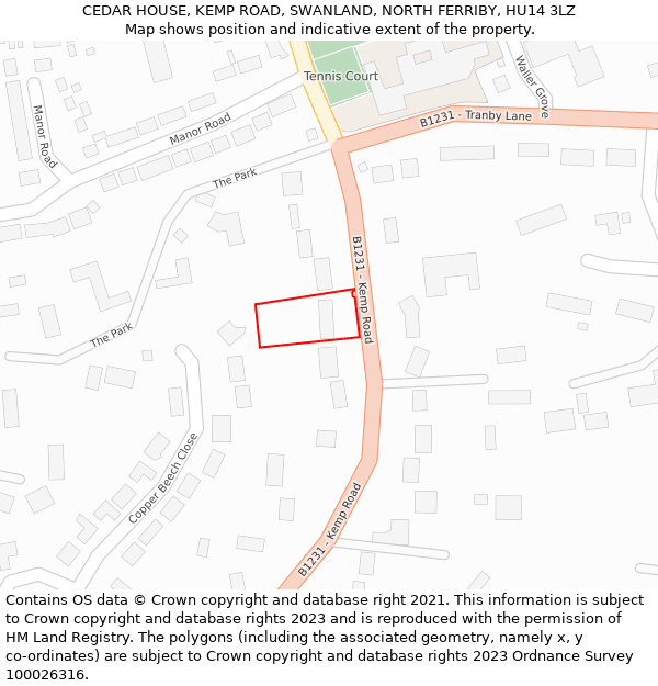 CEDAR HOUSE, KEMP ROAD, SWANLAND, NORTH FERRIBY, HU14 3LZ: Location map and indicative extent of plot