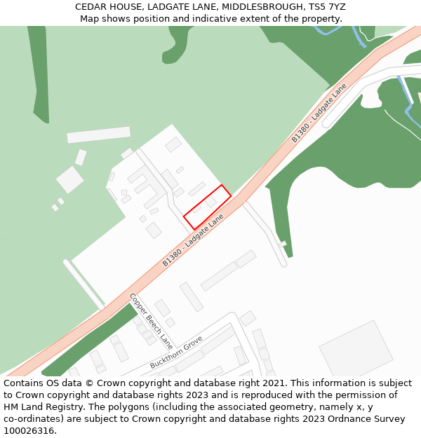 CEDAR HOUSE, LADGATE LANE, MIDDLESBROUGH, TS5 7YZ: Location map and indicative extent of plot