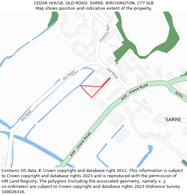 CEDAR HOUSE, OLD ROAD, SARRE, BIRCHINGTON, CT7 0LB: Location map and indicative extent of plot