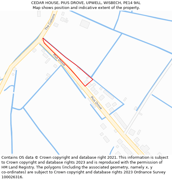 CEDAR HOUSE, PIUS DROVE, UPWELL, WISBECH, PE14 9AL: Location map and indicative extent of plot