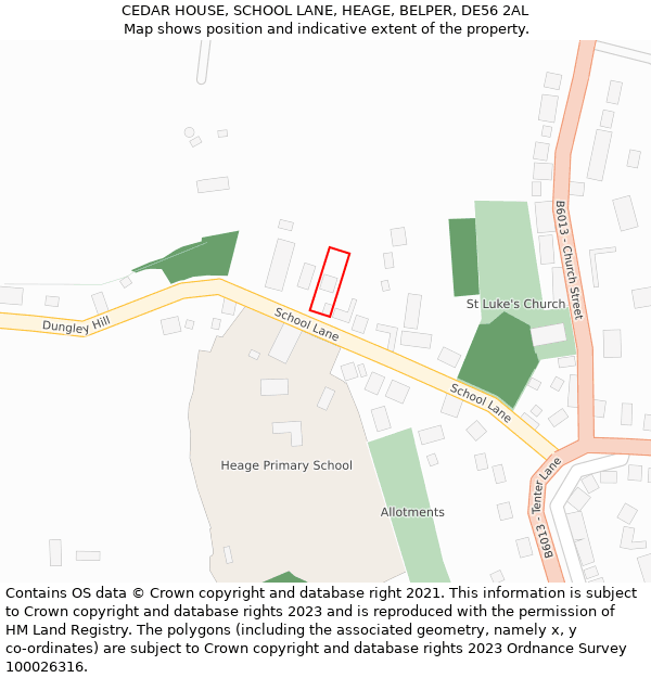 CEDAR HOUSE, SCHOOL LANE, HEAGE, BELPER, DE56 2AL: Location map and indicative extent of plot