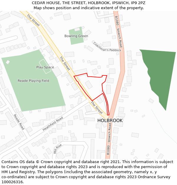 CEDAR HOUSE, THE STREET, HOLBROOK, IPSWICH, IP9 2PZ: Location map and indicative extent of plot