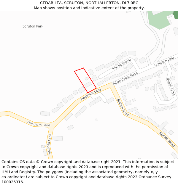 CEDAR LEA, SCRUTON, NORTHALLERTON, DL7 0RG: Location map and indicative extent of plot