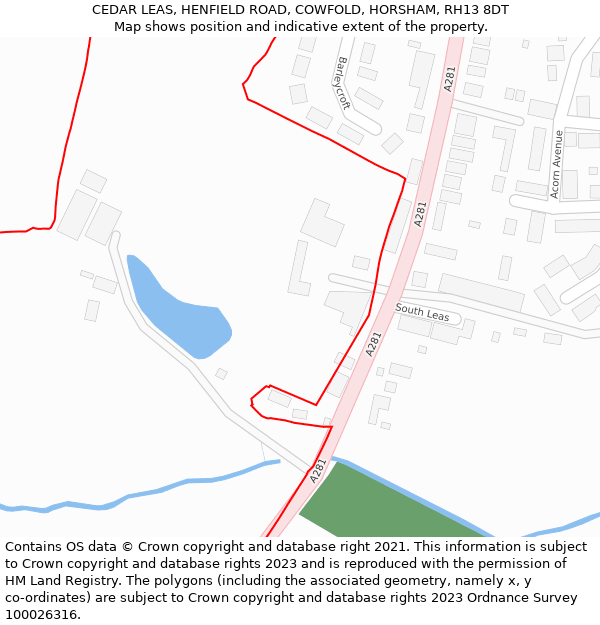 CEDAR LEAS, HENFIELD ROAD, COWFOLD, HORSHAM, RH13 8DT: Location map and indicative extent of plot