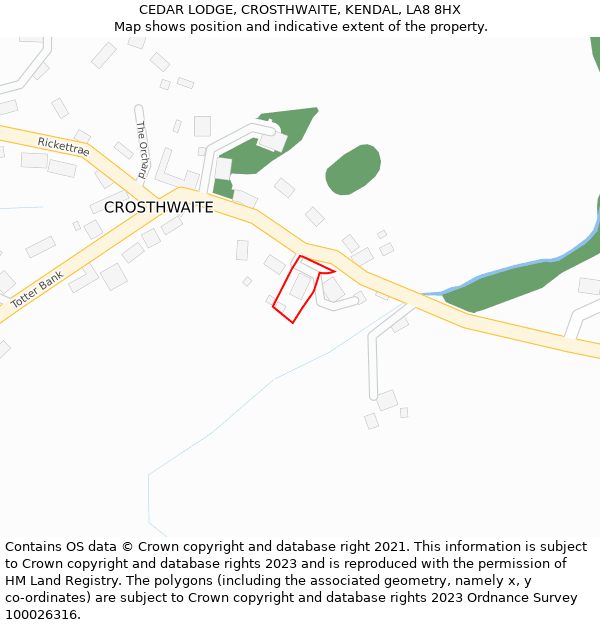 CEDAR LODGE, CROSTHWAITE, KENDAL, LA8 8HX: Location map and indicative extent of plot