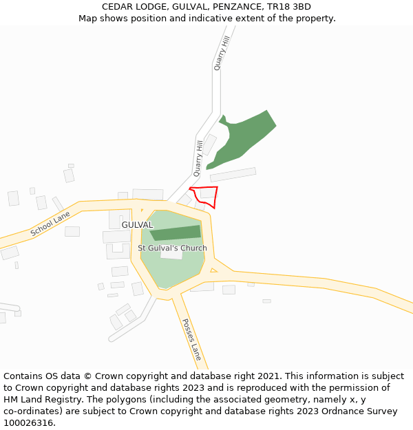 CEDAR LODGE, GULVAL, PENZANCE, TR18 3BD: Location map and indicative extent of plot