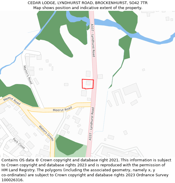 CEDAR LODGE, LYNDHURST ROAD, BROCKENHURST, SO42 7TR: Location map and indicative extent of plot