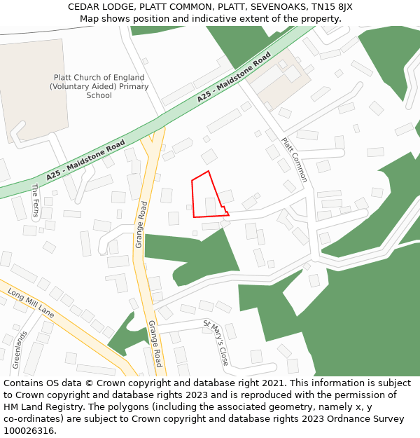 CEDAR LODGE, PLATT COMMON, PLATT, SEVENOAKS, TN15 8JX: Location map and indicative extent of plot