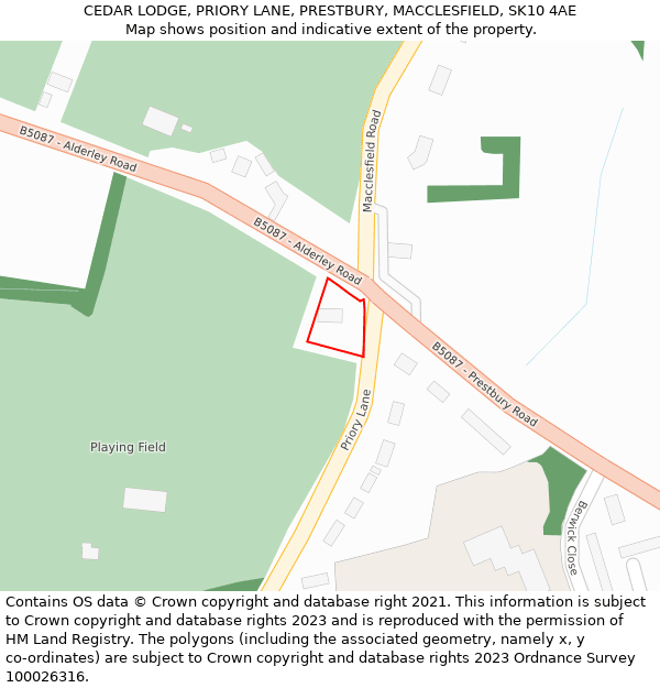 CEDAR LODGE, PRIORY LANE, PRESTBURY, MACCLESFIELD, SK10 4AE: Location map and indicative extent of plot