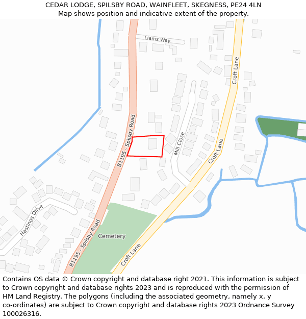 CEDAR LODGE, SPILSBY ROAD, WAINFLEET, SKEGNESS, PE24 4LN: Location map and indicative extent of plot