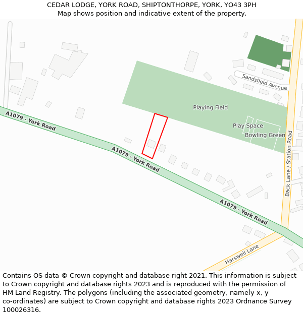 CEDAR LODGE, YORK ROAD, SHIPTONTHORPE, YORK, YO43 3PH: Location map and indicative extent of plot