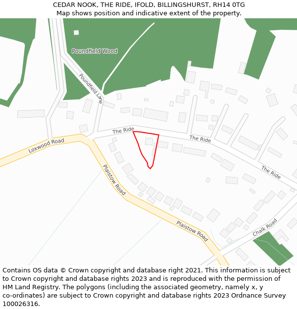 CEDAR NOOK, THE RIDE, IFOLD, BILLINGSHURST, RH14 0TG: Location map and indicative extent of plot