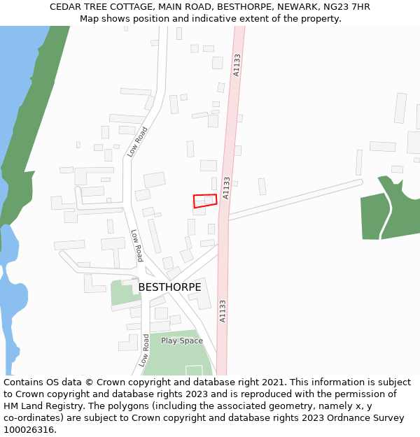 CEDAR TREE COTTAGE, MAIN ROAD, BESTHORPE, NEWARK, NG23 7HR: Location map and indicative extent of plot