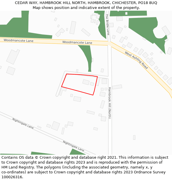CEDAR WAY, HAMBROOK HILL NORTH, HAMBROOK, CHICHESTER, PO18 8UQ: Location map and indicative extent of plot