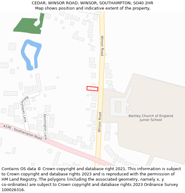 CEDAR, WINSOR ROAD, WINSOR, SOUTHAMPTON, SO40 2HR: Location map and indicative extent of plot