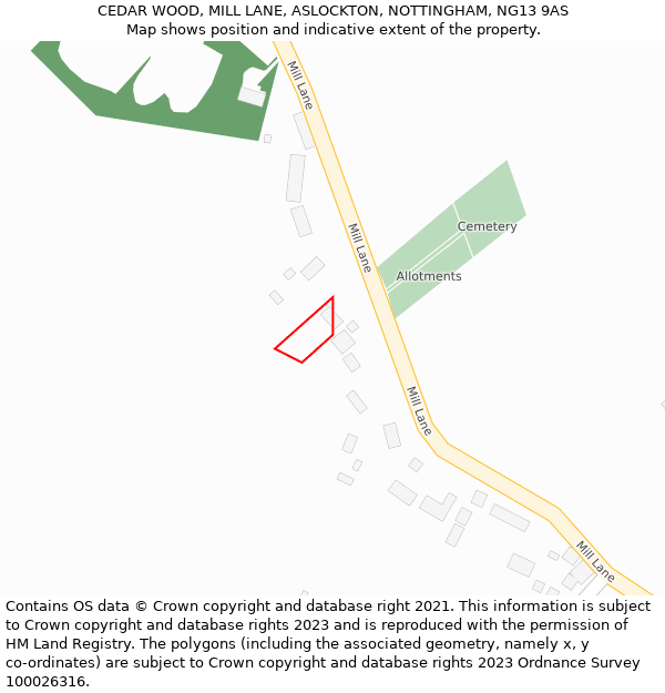 CEDAR WOOD, MILL LANE, ASLOCKTON, NOTTINGHAM, NG13 9AS: Location map and indicative extent of plot