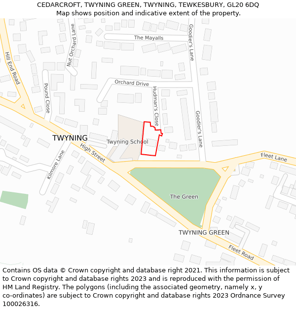 CEDARCROFT, TWYNING GREEN, TWYNING, TEWKESBURY, GL20 6DQ: Location map and indicative extent of plot