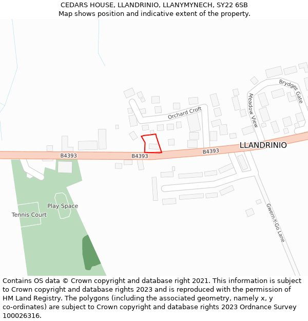 CEDARS HOUSE, LLANDRINIO, LLANYMYNECH, SY22 6SB: Location map and indicative extent of plot