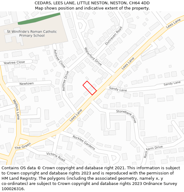 CEDARS, LEES LANE, LITTLE NESTON, NESTON, CH64 4DD: Location map and indicative extent of plot