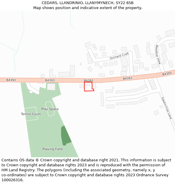 CEDARS, LLANDRINIO, LLANYMYNECH, SY22 6SB: Location map and indicative extent of plot