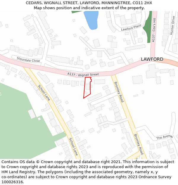 CEDARS, WIGNALL STREET, LAWFORD, MANNINGTREE, CO11 2HX: Location map and indicative extent of plot