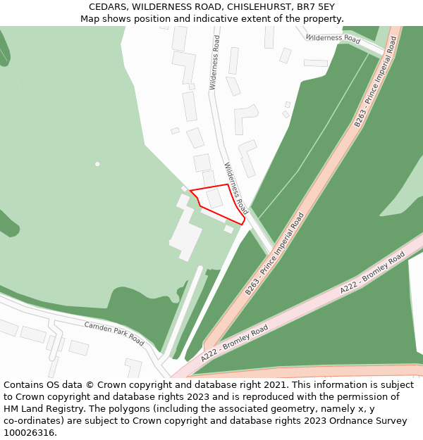 CEDARS, WILDERNESS ROAD, CHISLEHURST, BR7 5EY: Location map and indicative extent of plot