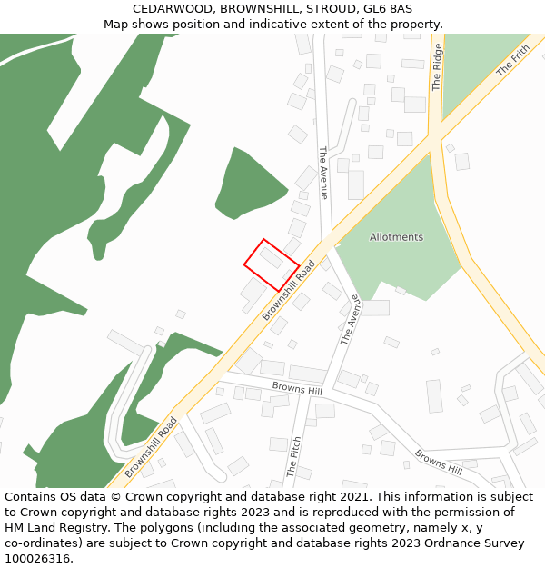 CEDARWOOD, BROWNSHILL, STROUD, GL6 8AS: Location map and indicative extent of plot