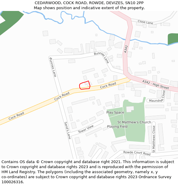 CEDARWOOD, COCK ROAD, ROWDE, DEVIZES, SN10 2PP: Location map and indicative extent of plot