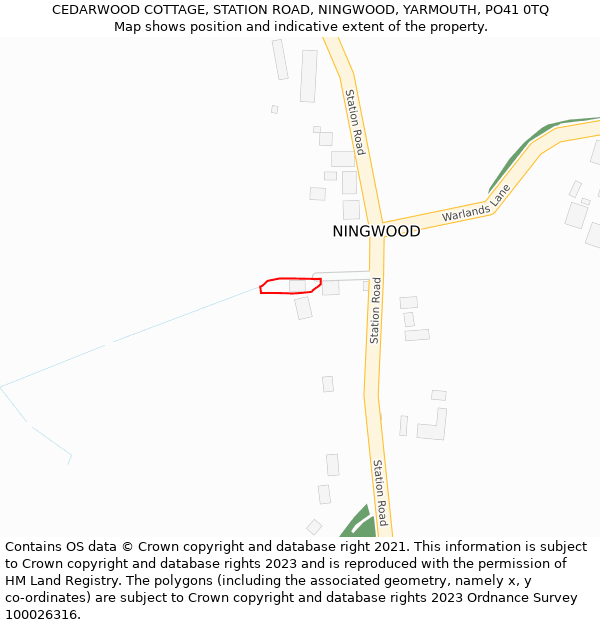CEDARWOOD COTTAGE, STATION ROAD, NINGWOOD, YARMOUTH, PO41 0TQ: Location map and indicative extent of plot