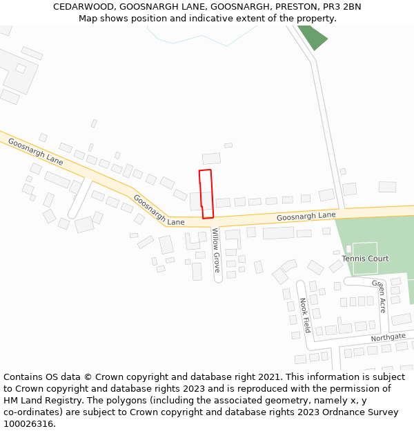 CEDARWOOD, GOOSNARGH LANE, GOOSNARGH, PRESTON, PR3 2BN: Location map and indicative extent of plot