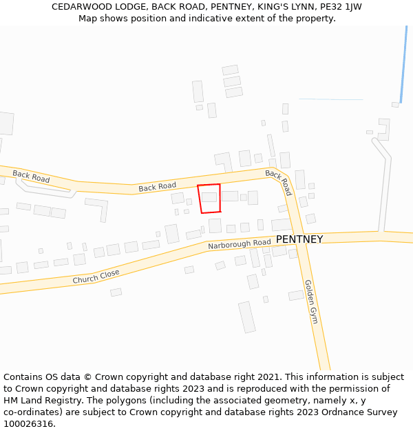 CEDARWOOD LODGE, BACK ROAD, PENTNEY, KING'S LYNN, PE32 1JW: Location map and indicative extent of plot