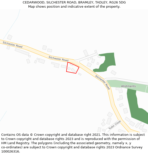 CEDARWOOD, SILCHESTER ROAD, BRAMLEY, TADLEY, RG26 5DG: Location map and indicative extent of plot