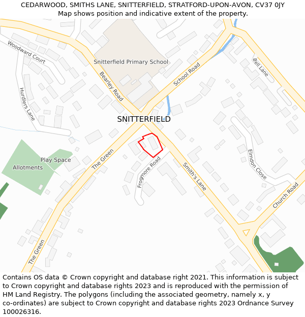 CEDARWOOD, SMITHS LANE, SNITTERFIELD, STRATFORD-UPON-AVON, CV37 0JY: Location map and indicative extent of plot