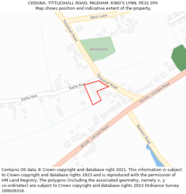 CEDUNA, TITTLESHALL ROAD, MILEHAM, KING'S LYNN, PE32 2PX: Location map and indicative extent of plot